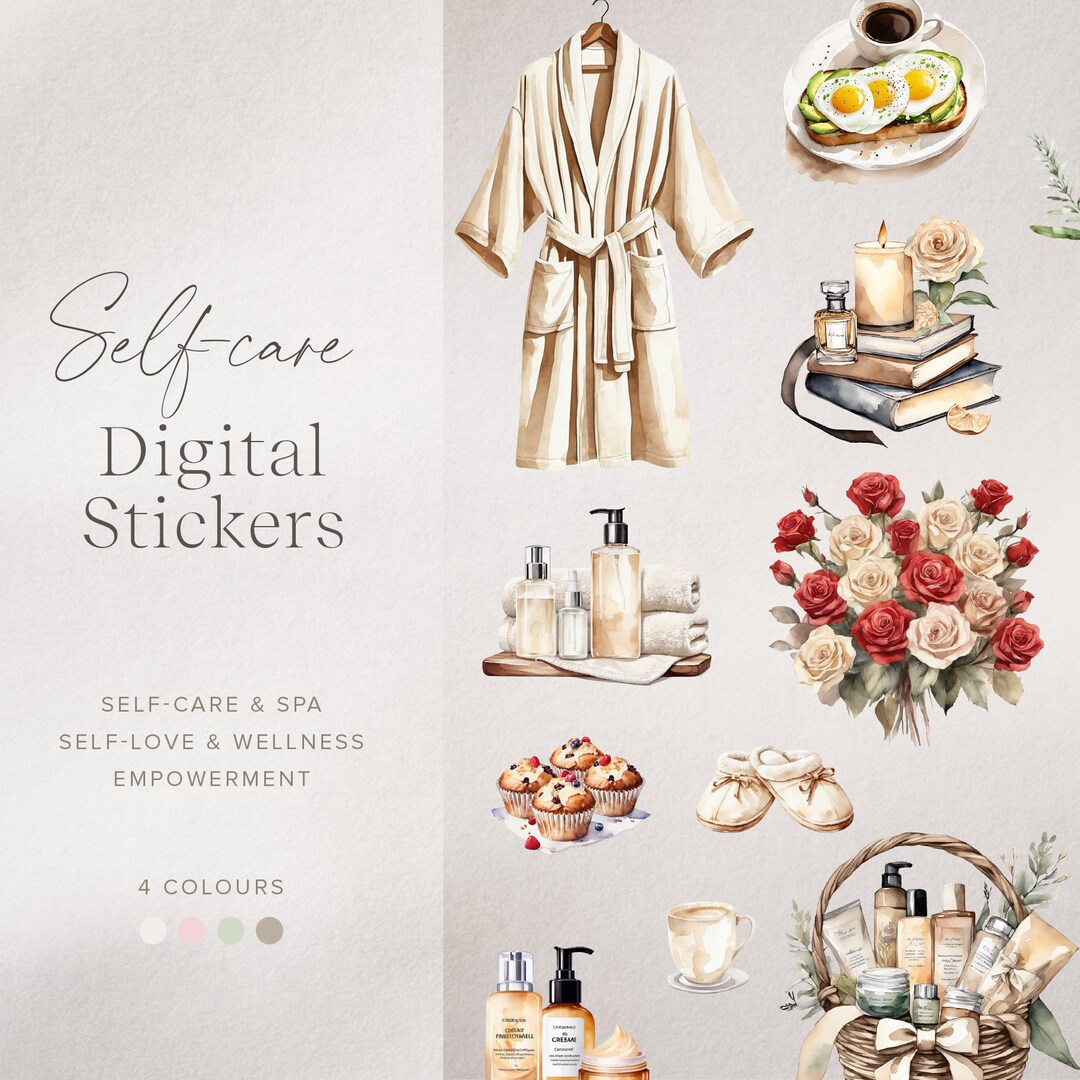 Digital Stickers, Self Care Aesthetic, Girl Clipart, Unwind, Wellness ...
