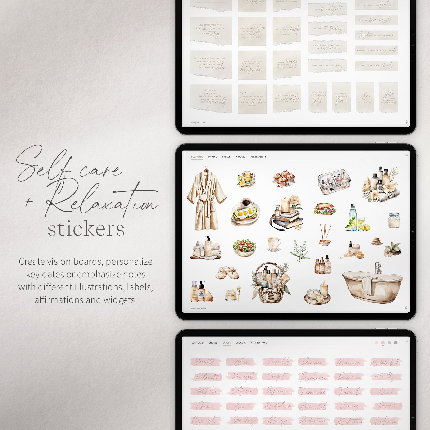 Digital Stickers, Self Care Aesthetic, Girl Wellness and Spa Stickers ...
