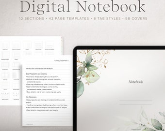 Digital Notebook, iPad Journal, GoodNotes Notebook, 12 Sections, 42 Pages, GoodNotes Template, 8 Tab Styles, Student Digital Note Taking