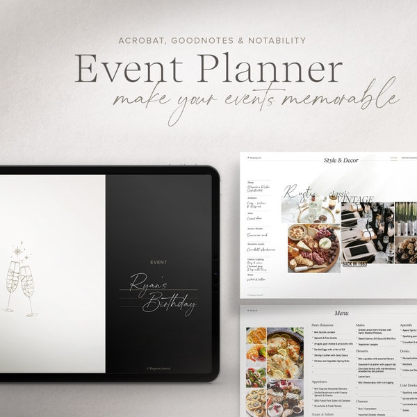 Event Planner, Event Planning Template, Digital Event Planning Book, Party Checklists, iPad Planner, Acrobat, GoodNotes Planner, Minimalist