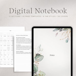 Digital Notebook, iPad Notebook, 12 Sections, 42 Pages, Student Digital Note Taking, GoodNotes Template, Notability, Hyperlinked PDF