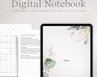 Quaderno digitale, quaderno per iPad, 12 sezioni, 42 pagine, appunti digitali per studenti, modello GoodNotes, notabilità, PDF con collegamento ipertestuale