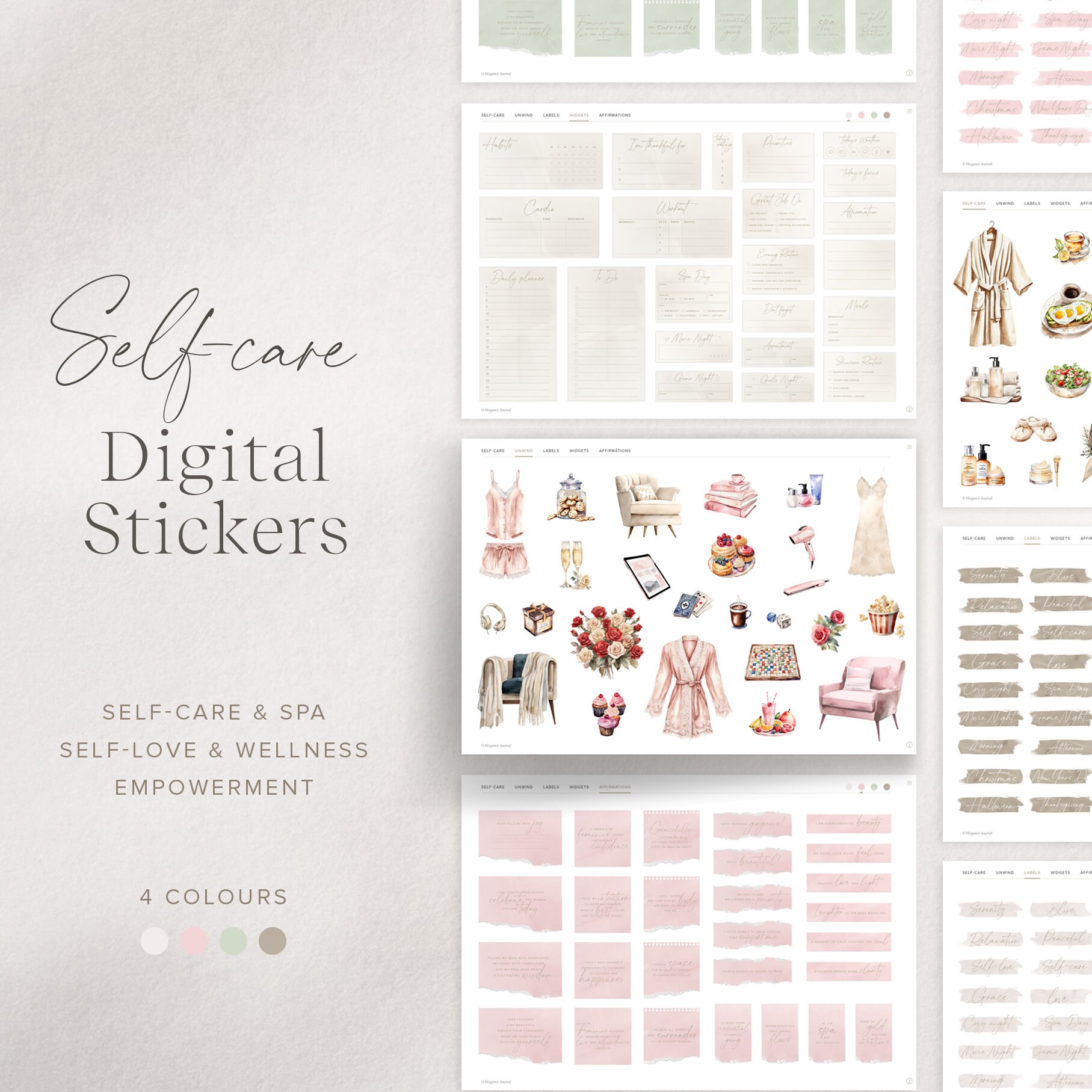 Digital Stickers, Self Care Aesthetic, Girl Wellness and Spa Stickers ...