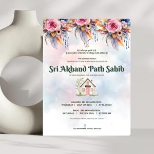 Modèle d'invitation numérique Sri Akhand Path Sahib | faire-part de pendaison de crémaillère | Cérémonie religieuse sikhe | Modèle personnalisable Canvas