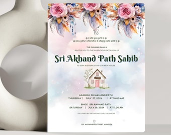 Mall för inbjudan till Sri Akhand Path Sahib | Inflyttningsceremoni (digital Canva)