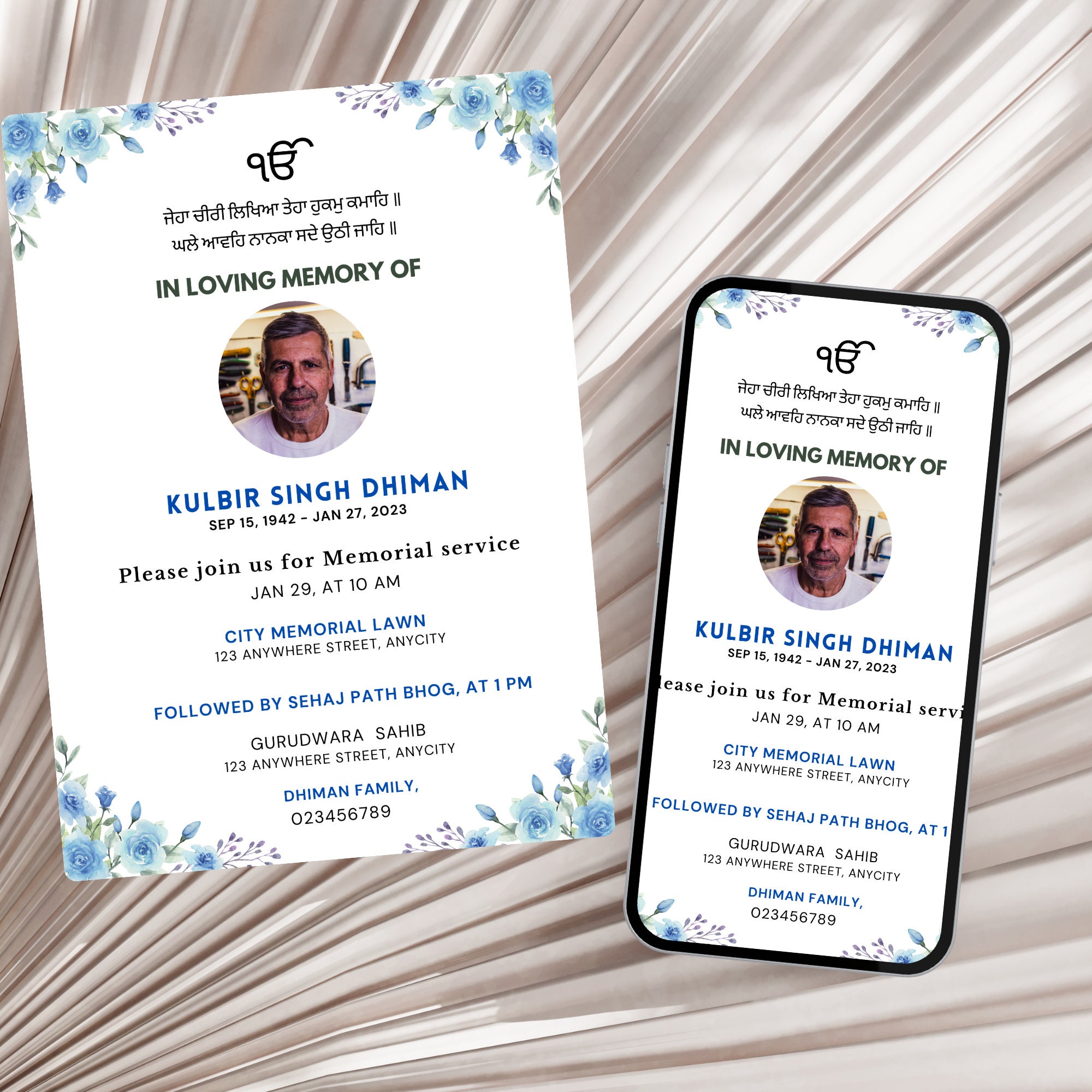 Sikh Funeral Invite, Punjabi Funeral Invitation Template, Antim Ardas