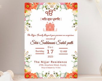 Sukhmani Sahib Path Digital Invitation Template | Sikh Wedding or Religious Gathering | Instant Download | Canva Template Printable editable
