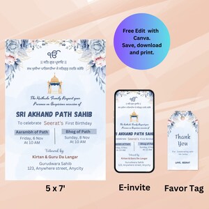 Mall för digital Canva-inbjudan till Sri Akhand Path Sahib | Inbjudan till första födelsedag | Sikhisk religiös ceremoni | anpassningsbar mall Canva bild 7