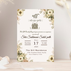 Sukhmani Sahib Path Digitale Einladung Vorlage | Sikh Hochzeit oder religiöse Zusammenkunft | Sofortdownload | Canva Template Printable bearbeitet werden