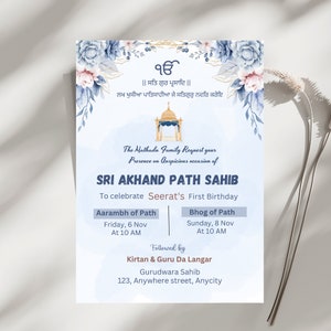 Mall för digital Canva-inbjudan till Sri Akhand Path Sahib | Inbjudan till första födelsedag | Sikhisk religiös ceremoni | anpassningsbar mall Canva bild 3