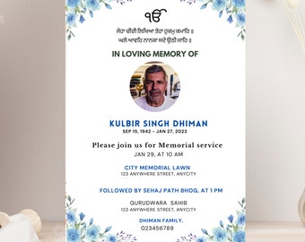 Sikh funeral invite, Punjabi funeral invitation template, Antim Ardas Bhog invite, Instant download, Indian funeral invitation