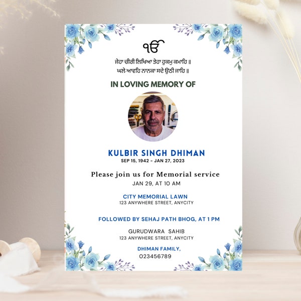 Sikh funeral invite, Punjabi funeral invitation template, Antim Ardas Bhog invite, Instant download, Indian funeral invitation