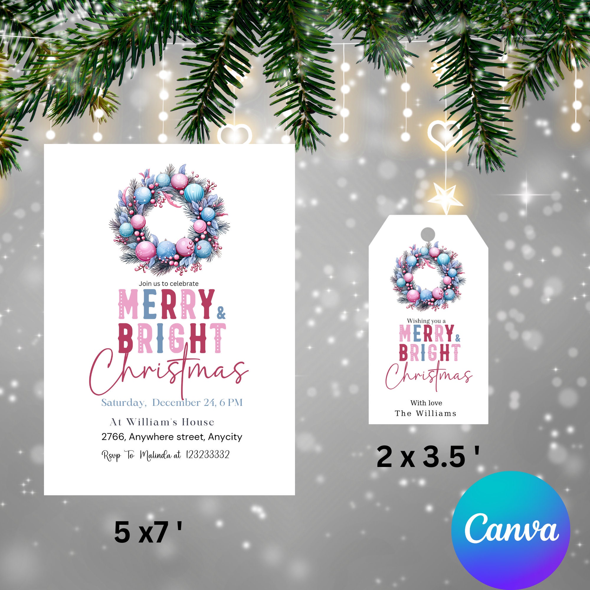 Invitation Tag Roop Editable Printable Christmas Invitation Template Favor Tags Template ...