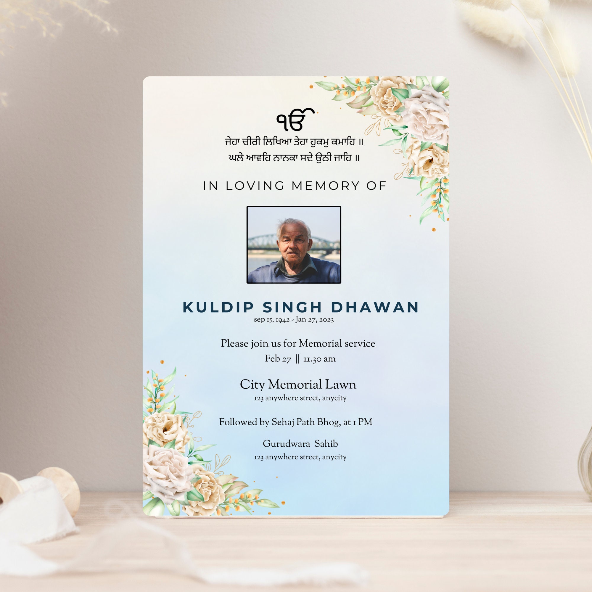 Sikh Funeral Invite Punjabi Funeral Invitation Template Antim Ardas