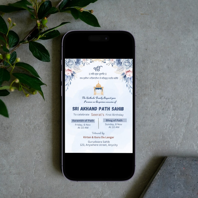 Mall för digital Canva-inbjudan till Sri Akhand Path Sahib | Inbjudan till första födelsedag | Sikhisk religiös ceremoni | anpassningsbar mall Canva bild 4