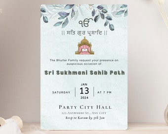 Sukhmani Sahib Path Digital Invitation Template | Sikh Wedding or Religious Gathering | Instant Download | Canva Template Printable editable