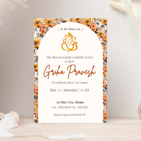 Printable Housewarming Party Templates with a Traditional Touch - Digital Download | Editable Template | Griha Pravesh