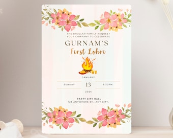 Lohri Party Invite Canva Template, First lohri Invitation, happy Lohri, instant download, lohri invitation card, Editable printable invite