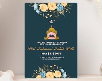 Sukhmani Sahib Path Digital Invitation Template | Sikh Wedding or Religious Gathering | Instant Download | Canva Template Printable editable