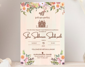 Inbjudan till Sukhmani Sahib-stigen | Sikhiskt bröllop | Religiös sammankomst | Direktnedladdning | Canva-mall, utskrivbar, redigerbar | Digital inbjudan