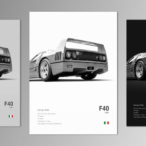 Ferrari F40 Poster Druck | Wandkunst | Auto Fotografie