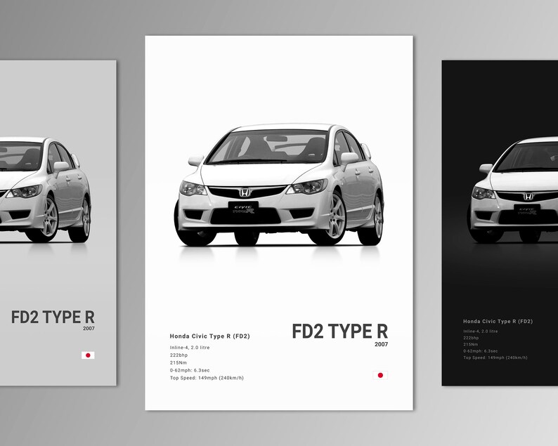Honda Civic Type R FD2 2007 Poster Print | Wall Art | Car Photography ...
