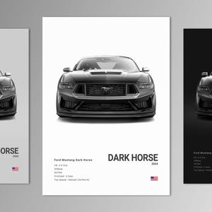 Póster impreso / Arte mural / Fotografía de automóviles del Ford Mustang Dark Horse 2024