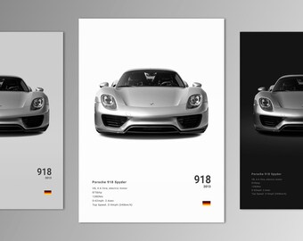 Porsche 918 Spyder Colors Poster- Wall Art for Car Enthusiasts