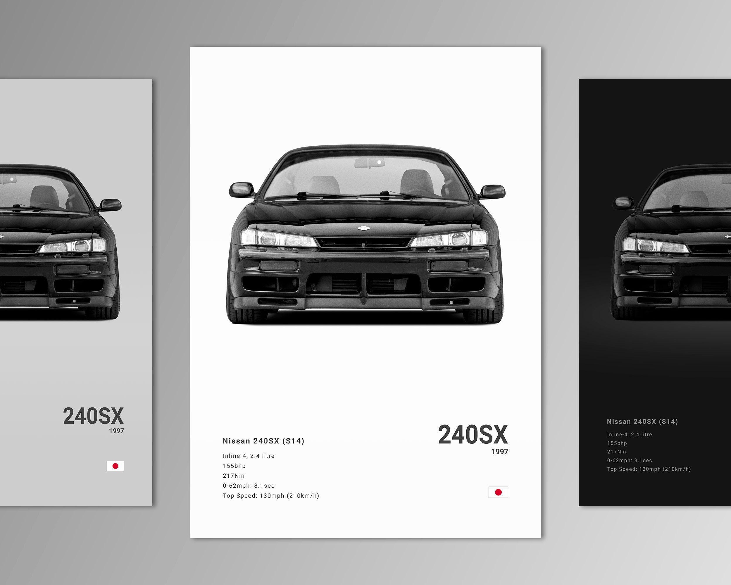Décoration Murale Nissan 240 SX S13 - Silhouette Métal Découpée 80cm - Moteur CA18DET - Noir - Neuf