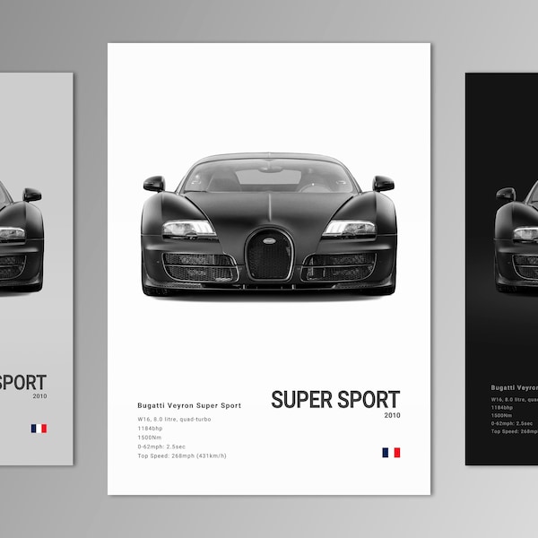 Bugatti Veyron Super Sport Supercar Poster Print | Wall Art | Car Photography
