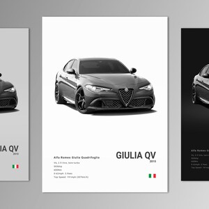 Alfa Romeo イラスト　額縁 Alfa Romeo Giulia Patent Prints, 1 Unframed Photos, Wall Art Decor