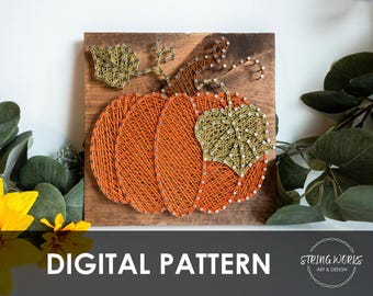 Zucca autunnale con foglie - Motivo per disegno a stringa