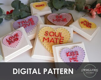 Conversation Hearts String Art DIY Valentine's Day