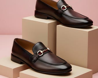 Handgemaakte leren herenschoenen, modieuze loafers, bruine formele geklede schoenen