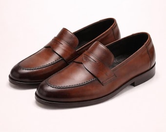 Handmade Leather Penny Loafers Dress Shoes | Formal And Casual Footwear
