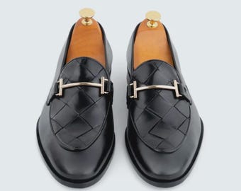 Mocasines de cuero negro hechos a mano con hebilla de caballo, zapatos de cuero, mocasines para hombre, mocasines clásicos sin cordones, zapatos de vestir,