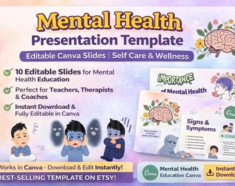 Presentatiesjabloon geestelijke gezondheid Canva | Bewerkbare dia's voor therapie, counseling, zelfzorg en welzijnseducatie