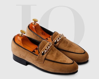 Bruine suède loafers met metalen bitje | Handgemaakte leren nette schoenen