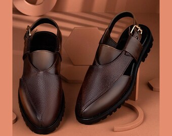 Handmade Leather Peshawari Sandals: Brown Pakistani Style