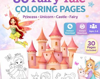 Prinses Eenhoorn Kleurplaten Afdrukbare pdf, kleurboek voor kinderen, direct downloaden, werkbladen voor peuters