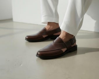 Handmade Leather Peshawari Sandals: Brown Pakistani Style
