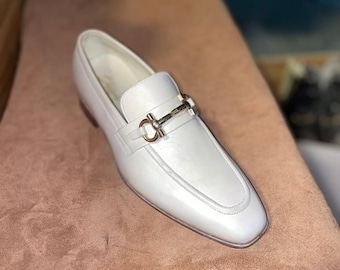 Handgemaakte witte mocassin loafers van echt leer voor heren