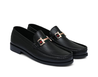 Handgemaakte zwartleren loafers, geklede herenmocassins, formele schoenen