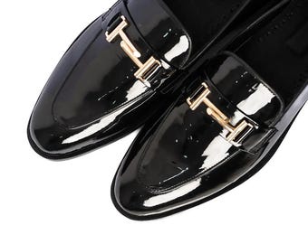 Handgemaakte zwarte lakleren Horsebit-loafers voor heren – luxe instappers voor feesten en partijen