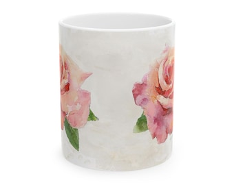 Pink Rose Vintage Floral Ceramic Mug | Botanical Flower Artwork