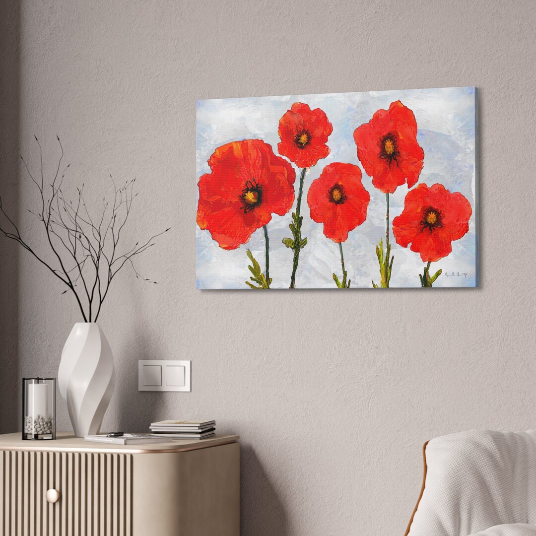 Red Poppies Canvas Print, Floral Botanical Artwork, 36x24 - Etsy