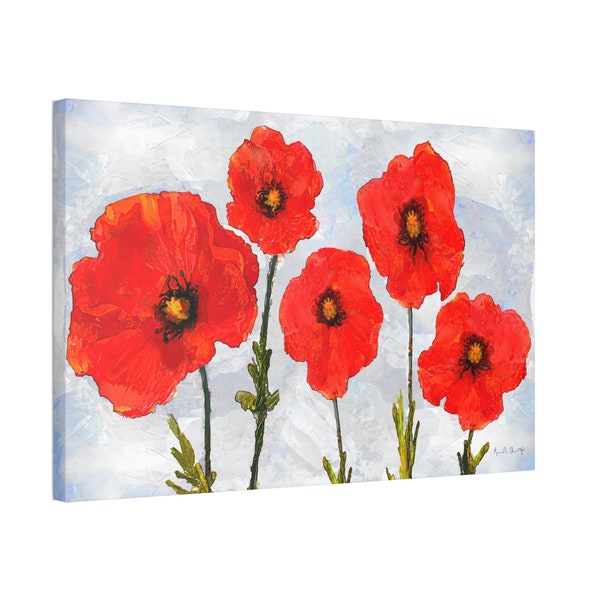 Red Poppies Flowers Home Decor Botanical Wall Art Canvas Floral Wall Hanging Original Artwork 36x24