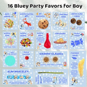Editable 16 Bluey Party Favors for Boy Party Treats,Blue Dog Theme Boy Birthday,Party Favors Kids,Blue and Bingo Bundle Boy Gift Party