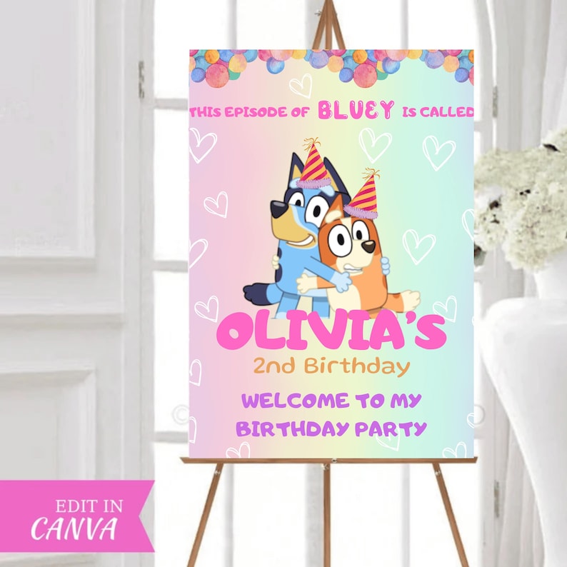 Bluey Welcomesign Editable Bluey Welcome Sign for Girl, Bluey and Bingo Birthday Party ...