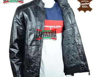 Mens Crocodile Pattern Leather Jacket Alligator Pattern Leather Jacket Premium Quality